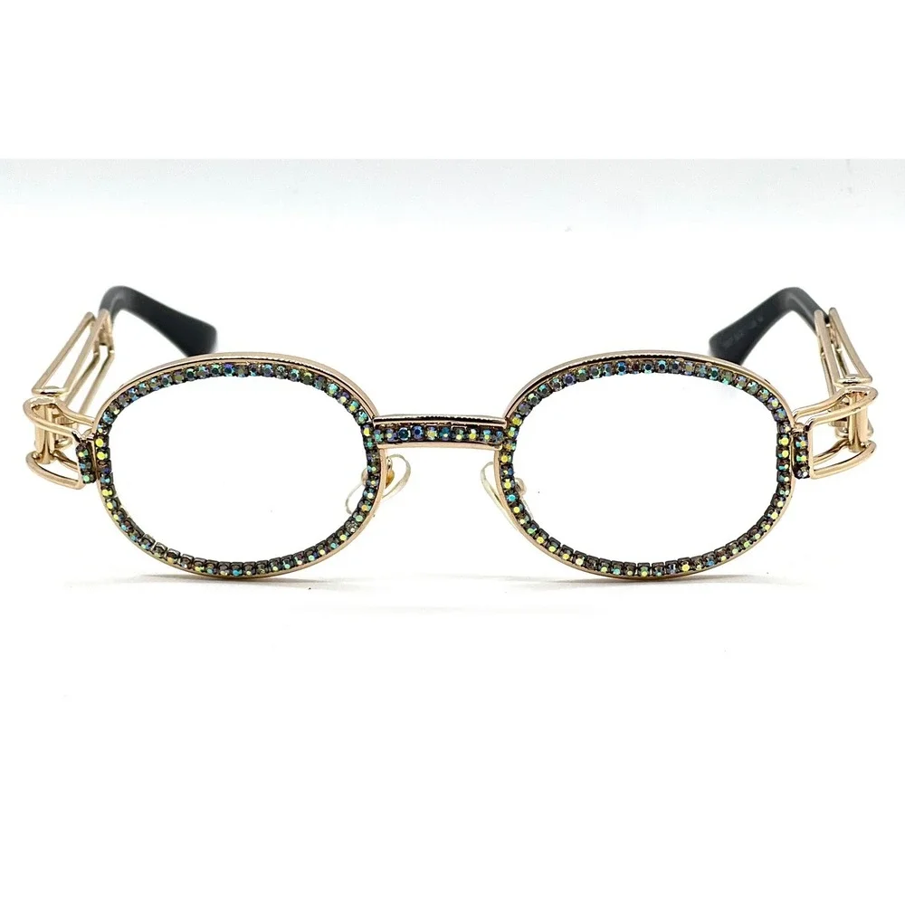 Retro Rap Fashion Clear Lens Boasts Jeweled Round Outlines Men Eyewear Glasses